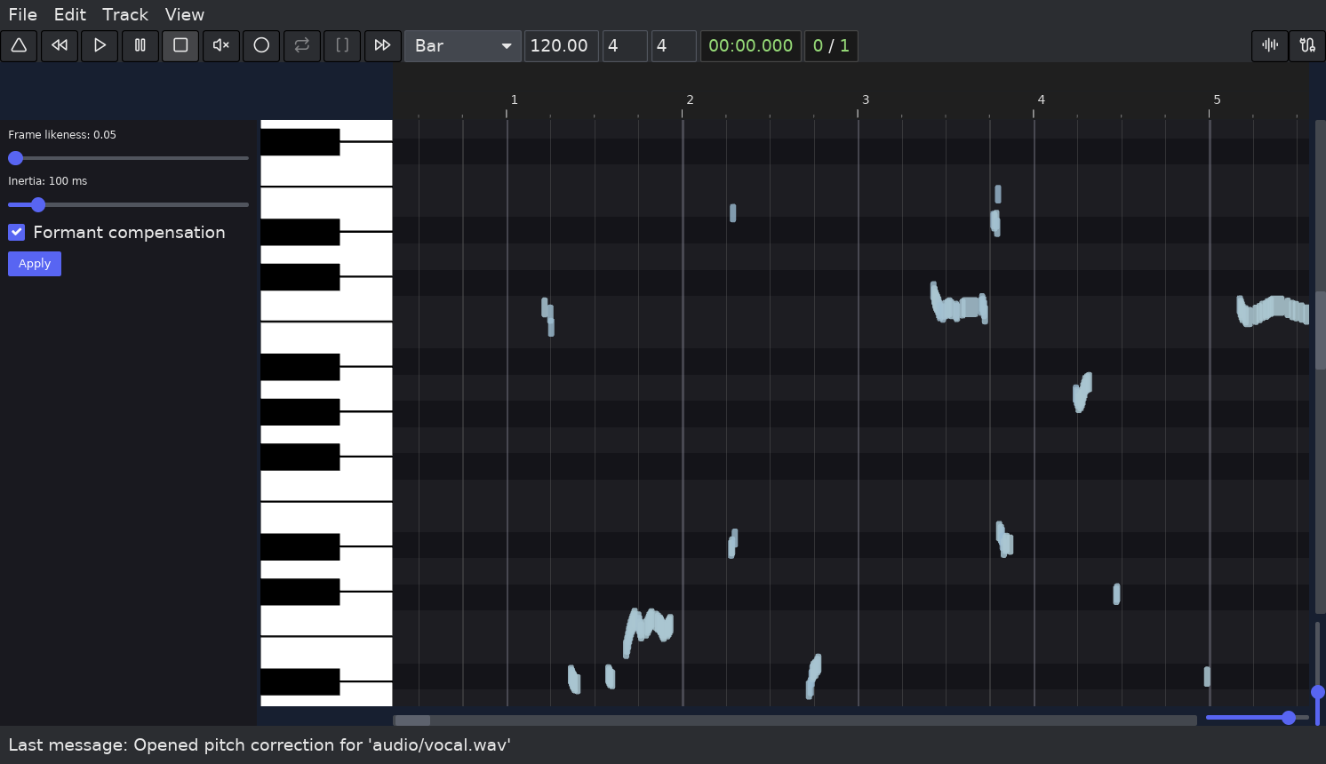 Maolan pitch correction and tuning interface